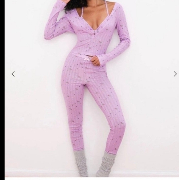 For Love And Lemons Pointelle Long Sleeve Sleep Set Size Medium - Picture 3 of 13